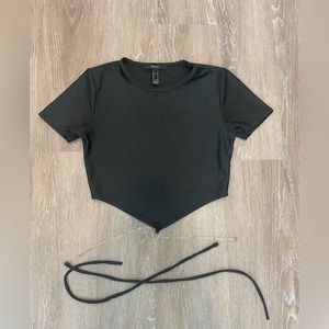 Forever 21 Black Silky Crop Top with gold tie around waist - Medium
